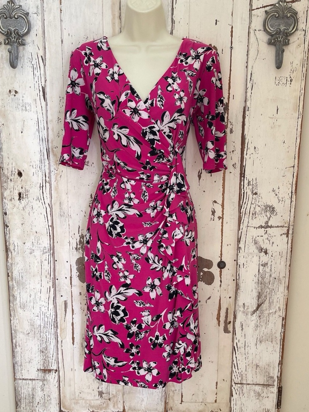 American Living Magenta Floral Surplice Wrap Dress — Sz 2